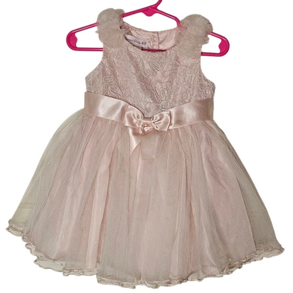 Bonnie Baby Dress – Size 18 Months – Pale Pink Tulle & Lace Overlay Fairycore
